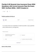 Florida 2-20 General Lines Insurance Exam 2026 Questions with Correct Answers Pass the Exam&comma; 100&percnt; Verified &lpar;2026 &sol; 2027&rpar; Graded A&plus;