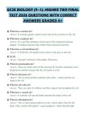 GCSE BIOLOGY &lpar;9&ndash;1&rpar;&colon; HIGHER TIER FINAL&NewLine;TEST 2026 QUESTIONS WITH CORRECT&NewLine;ANSWERS GRADED A&plus;