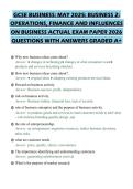 GCSE BUSINESS&colon; MAY 2025&colon; BUSINESS 2&colon;&NewLine;OPERATIONS&comma; FINANCE AND INFLUENCES&NewLine;ON BUSINESS ACTUAL EXAM PAPER 2026&NewLine;QUESTIONS WITH ANSWERS GRADED A&plus;