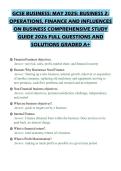 GCSE BUSINESS&colon; MAY 2025&colon; BUSINESS 2&colon;&NewLine;OPERATIONS&comma; FINANCE AND INFLUENCES&NewLine;ON BUSINESS COMPREHENSIVE STUDY&NewLine;GUIDE 2026 FULL QUESTIONS AND&NewLine;SOLUTIONS GRADED A&plus;