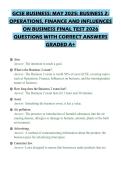 GCSE BUSINESS&colon; MAY 2025&colon; BUSINESS 2&colon;&NewLine;OPERATIONS&comma; FINANCE AND INFLUENCES&NewLine;ON BUSINESS FINAL TEST 2026&NewLine;QUESTIONS WITH CORRECT ANSWERS&NewLine;GRADED A&plus;