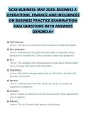 GCSE BUSINESS&colon; MAY 2025&colon; BUSINESS 2&colon;&NewLine;OPERATIONS&comma; FINANCE AND INFLUENCES&NewLine;ON BUSINESS PRACTICE EXAMINATION&NewLine;2026 QUESTIONS WITH ANSWERS&NewLine;GRADED A&plus;