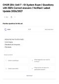 CNUR 204&colon; Unit 7 - GI System Exam &vert; Questions&NewLine;with 100&percnt; Correct Answers &vert; Verified &vert; Latest&NewLine;Update 2026&sol;2027