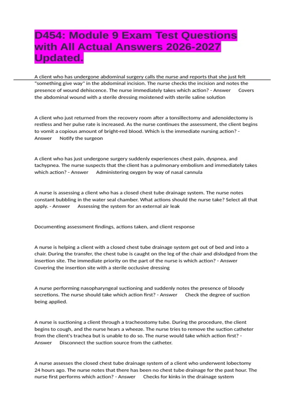 D454: Module 9 Exam Test Questions with All Actual Answers Updated ...