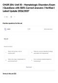 CNUR 204&colon; Unit 10 - Hematologic Disorders Exam&NewLine;&vert; Questions with 100&percnt; Correct Answers &vert; Verified &vert;&NewLine;Latest Update 2026&sol;2027