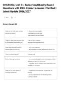 CNUR 204&colon; Unit 11 - Endocrine&sol;Obesity Exam &vert;&NewLine;Questions with 100&percnt; Correct Answers &vert; Verified &vert;&NewLine;Latest Update 2026&sol;2027
