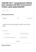 CNUR 209&colon; Unit 1 - Nursing Research Methods&NewLine;Exam &vert; Questions with 100&percnt; Correct Answers &vert;&NewLine;Verified &vert; Latest Update 2026&sol;2027