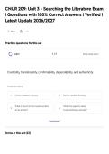 CNUR 209&colon; Unit 3 - Searching the Literature Exam&NewLine;&vert; Questions with 100&percnt; Correct Answers &vert; Verified &vert;&NewLine;Latest Update 2026&sol;2027&NewLine;