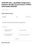 CNUR 209&colon; Unit 4 - Quantitative Design Exam &vert;&NewLine;Questions with 100&percnt; Correct Answers &vert; Verified &vert;&NewLine;Latest Update 2026&sol;2027