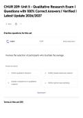 CNUR 209&colon; Unit 5 - Qualitative Research Exam &vert;&NewLine;Questions with 100&percnt; Correct Answers &vert; Verified &vert;&NewLine;Latest Update 2026&sol;2027