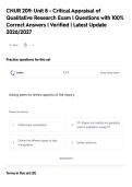 CNUR 209&colon; Unit 8 - Critical Appraisal of&NewLine;Qualitative Research Exam &vert; Questions with 100&percnt;&NewLine;Correct Answers &vert; Verified &vert; Latest Update&NewLine;2026&sol;2027