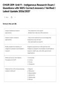 CNUR 209&colon; Unit 9 - Indigenous Research Exam &vert;&NewLine;Questions with 100&percnt; Correct Answers &vert; Verified &vert;&NewLine;Latest Update 2026&sol;2027