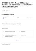 CNUR 209&colon; Unit 10 - Research Ethics Exam &vert;&NewLine;Questions with 100&percnt; Correct Answers &vert; Verified &vert;&NewLine;Latest Update 2026&sol;2027