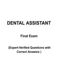 Dental Assistant Final Exam Study Guide &vert; Complete Questions with Verified Answers &vert; 2026&sol;2027 Edition &vert; Graded A&plus;