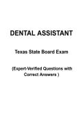 Texas Dental Assisting State Board Study Guide &vert; Complete Questions with Verified Answers &vert; 2026&sol;2027 Edition &vert; Graded A&plus;