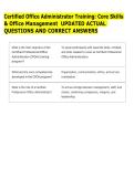 Certified Office Administrator Training&colon; Core Skills &NewLine;& Office Management  UPDATED ACTUAL &NewLine;QUESTIONS AND CORRECT ANSWERS 