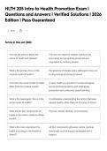 HLTH 205 Intro to Health Promotion Exam &vert;&NewLine;Questions and Answers &vert; Verified Solutions &vert; 2026&NewLine;Edition &vert; Pass Guaranteed&NewLine;