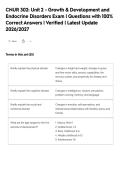 CNUR 302&colon; Unit 2 - Growth & Development and&NewLine;Endocrine Disorders Exam &vert; Questions with 100&percnt;&NewLine;Correct Answers &vert; Verified &vert; Latest Update&NewLine;2026&sol;2027