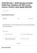 CNUR 302&colon; Unit 4 - GI&sol;GU Disorders & Mental&NewLine;Health Exam &vert; Questions with 100&percnt; Correct&NewLine;Answers &vert; Verified &vert; Latest Update 2026&sol;2027