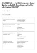 CNUR 303&colon; Unit 6 - High Risk Intrapartum Exam &vert;&NewLine;Questions with 100&percnt; Correct Answers &vert; Verified &vert;&NewLine;Latest Update 2026&sol;2027