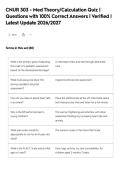CNUR 303 - Med Theory&sol;Calculation Quiz &vert;&NewLine;Questions with 100&percnt; Correct Answers &vert; Verified &vert;&NewLine;Latest Update 2026&sol;2027