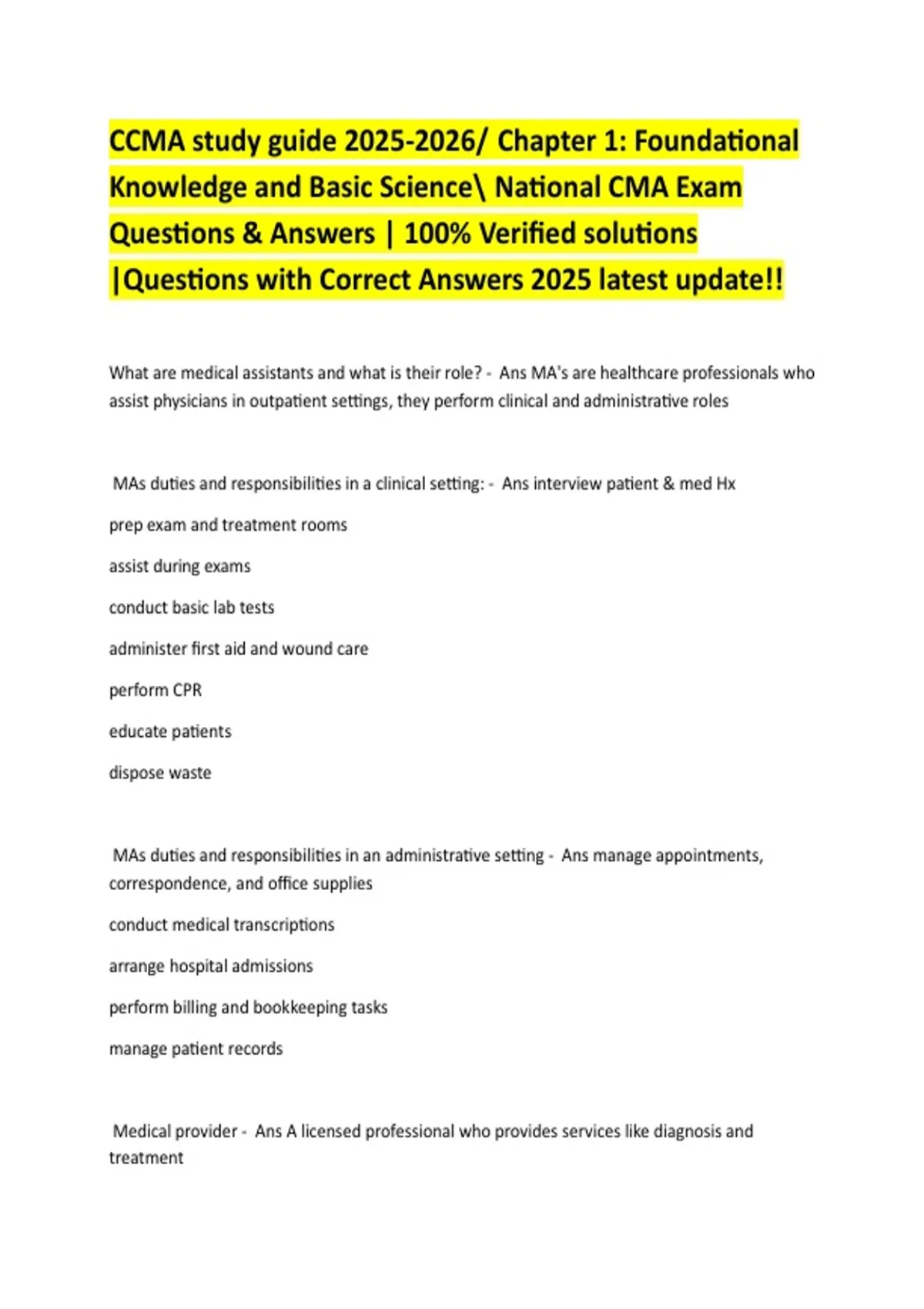 CCMA Study Guide 2025–2026: Chapter 1 Foundational Knowledge and Basic ...