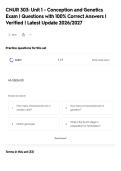 CNUR 303&colon; Unit 1 - Conception and Genetics&NewLine;Exam &vert; Questions with 100&percnt; Correct Answers &vert;&NewLine;Verified &vert; Latest Update 2026&sol;2027