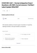 CNUR 303&colon; Unit 1 - Normal Antepartum Exam &vert;&NewLine;Questions with 100&percnt; Correct Answers &vert; Verified &vert;&NewLine;Latest Update 2026&sol;2027