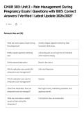 CNUR 303&colon; Unit 2 - Pain Management During&NewLine;Pregnancy Exam &vert; Questions with 100&percnt; Correct&NewLine;Answers &vert; Verified &vert; Latest Update 2026&sol;2027