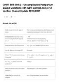 CNUR 303&colon; Unit 2 - Uncomplicated Postpartum&NewLine;Exam &vert; Questions with 100&percnt; Correct Answers &vert;&NewLine;Verified &vert; Latest Update 2026&sol;2027