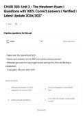 CNUR 303&colon; Unit 3 - The Newborn Exam &vert;&NewLine;Questions with 100&percnt; Correct Answers &vert; Verified &vert;&NewLine;Latest Update 2026&sol;2027