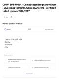 CNUR 303&colon; Unit 4 - Complicated Pregnancy Exam&NewLine;&vert; Questions with 100&percnt; Correct Answers &vert; Verified &vert;&NewLine;Latest Update 2026&sol;2027&NewLine;