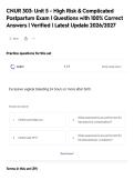 CNUR 303&colon; Unit 5 - High Risk & Complicated&NewLine;Postpartum Exam &vert; Questions with 100&percnt; Correct&NewLine;Answers &vert; Verified &vert; Latest Update 2026&sol;2027