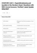 CNUR 303&colon; Unit 5 - Hyperbilirubinemia and&NewLine;Jaundice in the Newborn Exam &vert; Questions with&NewLine;100&percnt; Correct Answers &vert; Verified &vert; Latest Update&NewLine;2026&sol;2027