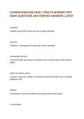 FOUNDATIONS AND ADULT HEALTH NURSING TEST BANK QUESTIONS AND VERIFIED ANSWERS LATEST