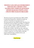 PENNSYLVANIA SEWAGE ENFORCEMENT &NewLine;OFFICER &lpar;SEO&rpar; CERTIFICATION &NewLine;EXAMINATION COMPLETE QUESTIONS &NewLine;AND DETAILED SOLUTIONS LATEST &NewLine;UPDATE THIS YEAR JUST RELEASED
