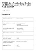 CNUR 305&colon; Lab Information Exam &vert; Questions&NewLine;with 100&percnt; Correct Answers &vert; Verified &vert; Latest&NewLine;Update 2026&sol;2027
