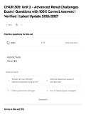CNUR 305&colon; Unit 2 - Advanced Renal Challenges&NewLine;Exam &vert; Questions with 100&percnt; Correct Answers &vert;&NewLine;Verified &vert; Latest Update 2026&sol;2027