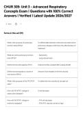 CNUR 305&colon; Unit 3 - Advanced Respiratory&NewLine;Concepts Exam &vert; Questions with 100&percnt; Correct&NewLine;Answers &vert; Verified &vert; Latest Update 2026&sol;2027