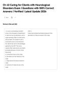 Ch 42 Caring for Clients with Neurological&NewLine;Disorders Exam &vert; Questions with 100&percnt; Correct&NewLine;Answers &vert; Verified &vert; Latest Update 2026&NewLine;