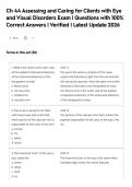 Ch 44 Assessing and Caring for Clients with Eye&NewLine;and Visual Disorders Exam &vert; Questions with 100&percnt;&NewLine;Correct Answers &vert; Verified &vert; Latest Update 2026