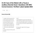Ch 53&colon; Care of the Patient with a Visual or&NewLine;Auditory Disorder Exam &vert; Questions with 100&percnt;&NewLine;Correct Answers &vert; Verified &vert; Latest Update 2026