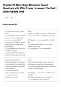 Chapter 27&colon; Neurologic Disorders Exam &vert;&NewLine;Questions with 100&percnt; Correct Answers &vert; Verified &vert;&NewLine;Latest Update 2026