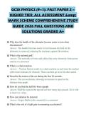 GCSE PHYSICS &lpar;9&ndash;1&rpar;&colon; PAST PAPER 2 &ndash;&NewLine;HIGHER TIER&period; ALL ASSESSMENT &&NewLine;MARK SCHEME FINAL TEST 2026&NewLine;QUESTIONS WITH CORRECT ANSWERS&NewLine;GRADED A&plus;
