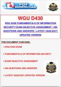 WGU D430 FUNDAMENTALS OF INFORMATION SECURITY EXAM OBJECTIVE ASSESSMENT &vert; 300 QUESTIONS AND ANSWERS &vert; LATEST &lpar;2026&sol;2027&rpar; UPDATED VERSION