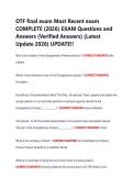 OTF final exam Most Recent exam &NewLine;COMPLETE &lpar;2026&rpar; EXAM Questions and &NewLine;Answers &lpar;Verified Answers&rpar; &lpar;Latest &NewLine;Update 2026&rpar; UPDATE&excl;&excl; 