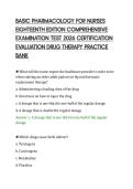 BASIC PHARMACOLOGY FOR NURSES &NewLine;EIGHTEENTH EDITION COMPREHENSIVE &NewLine;EXAMINATION TEST 2026 CERTIFICATION &NewLine;EVALUATION DRUG THERAPY PRACTICE &NewLine;BANK 