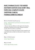 BASIC PHARMACOLOGY FOR NURSES &NewLine;EIGHTEENTH EDITION EXAM SCRIPT FINAL &NewLine;PAPER 2026 COMPLETE SOLVED &NewLine;QUESTIONS CLINICAL &NewLine;PHARMACOKINETICS INSIGHT