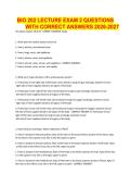 BIO 202 LECTURE EXAM 2 QUESTIONS WITH CORRECT ANSWERS 2026-2027