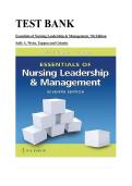 Complete Test Bank for Essentials of Nursing Leadership & Management &lpar;7th Edition&rpar; by Sally A&period; Weiss&comma; Ruth M&period; Tappen&comma; and Karen Grimley